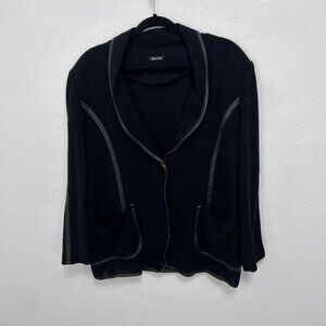 Misook One Button‎ Sweater Blazer Jacket Leather Trim Size 3X Deep Black Stretch